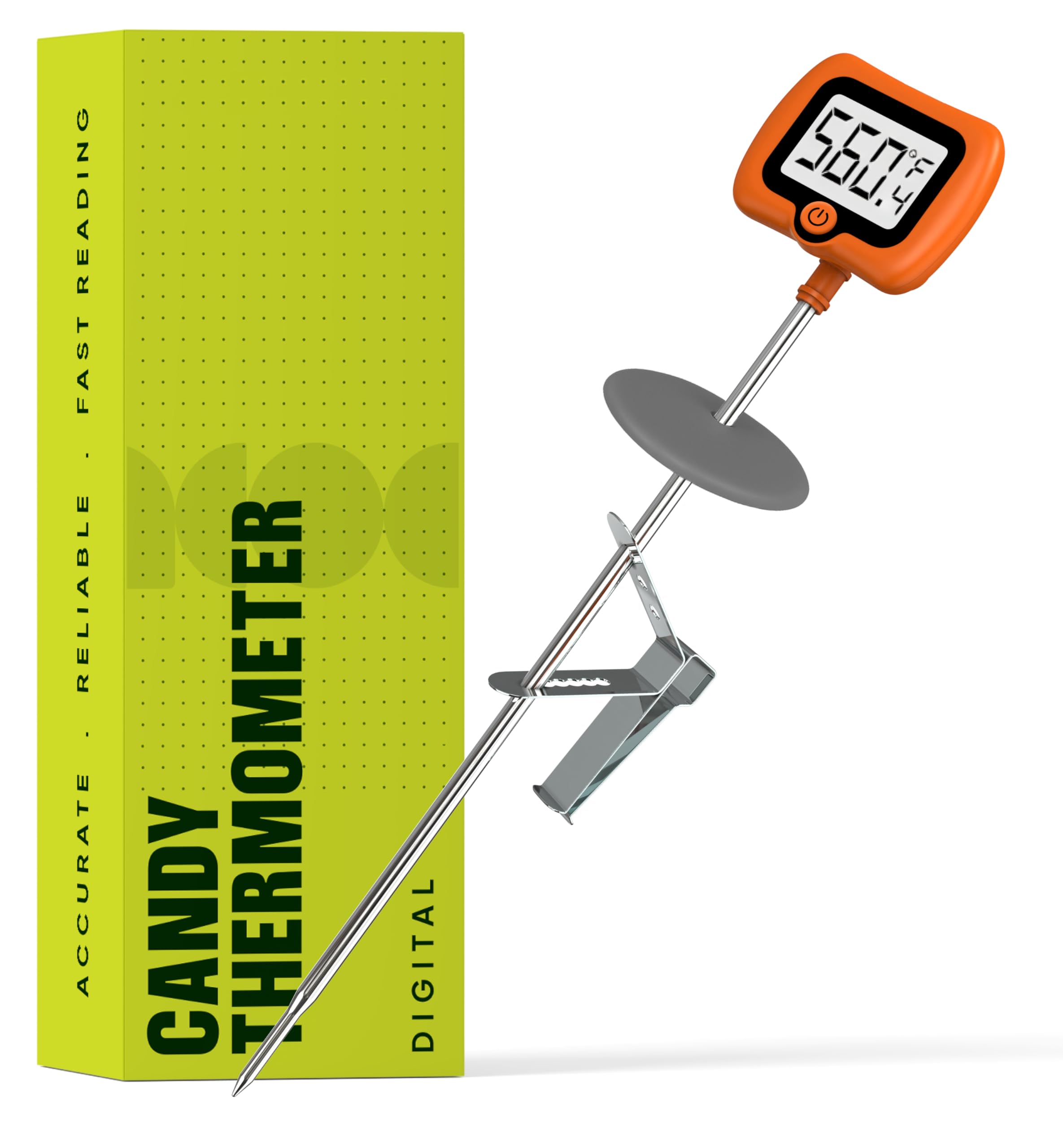 Digital Candy Thermometer with Pot Clip, 10' Long Stainless Steel Probe, Instant Read Kitchen...