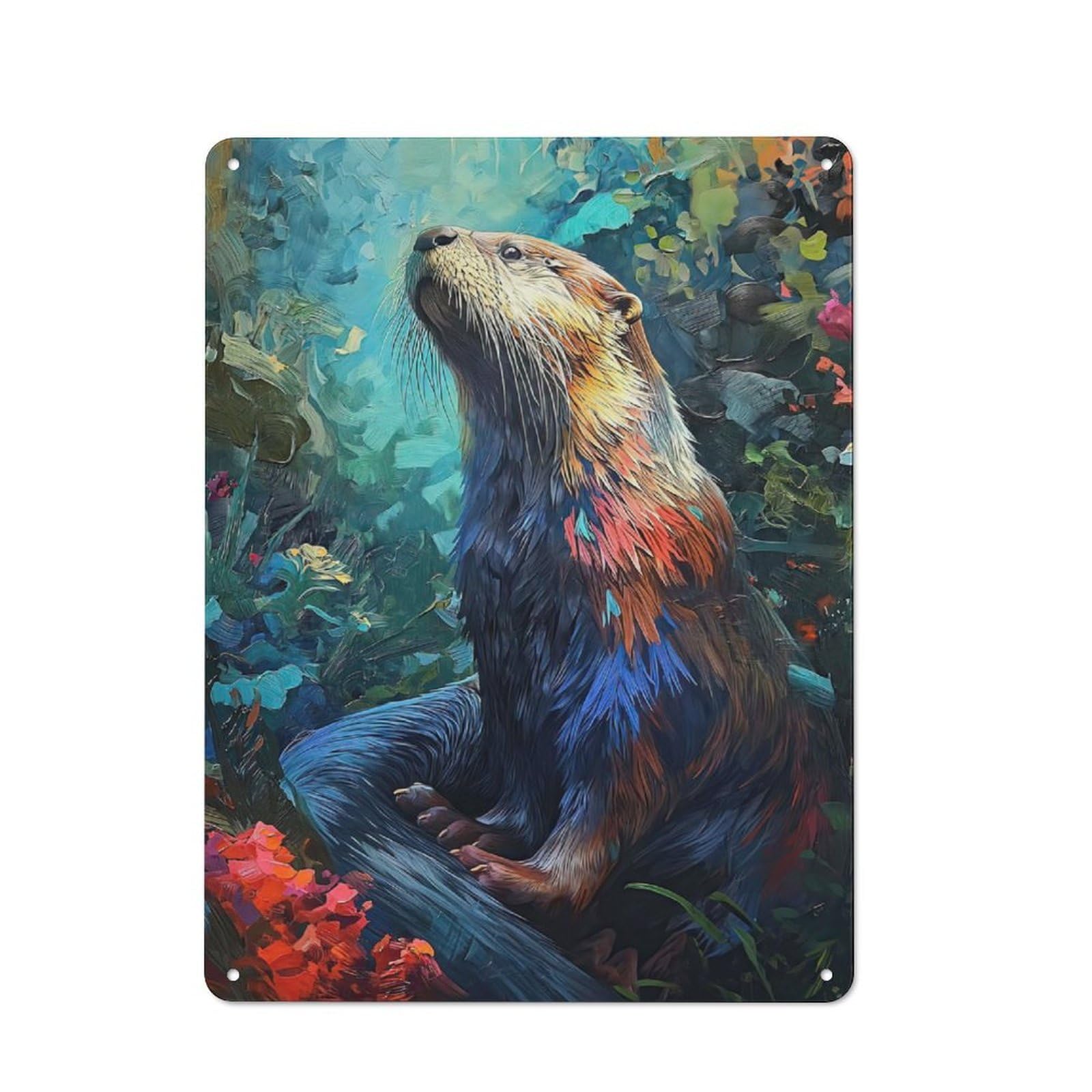 Junmoney The Hunting Otter Tin Wall Plaque 40X30cm With For Hallway Wall, With Clear Retro Wall Decor Character