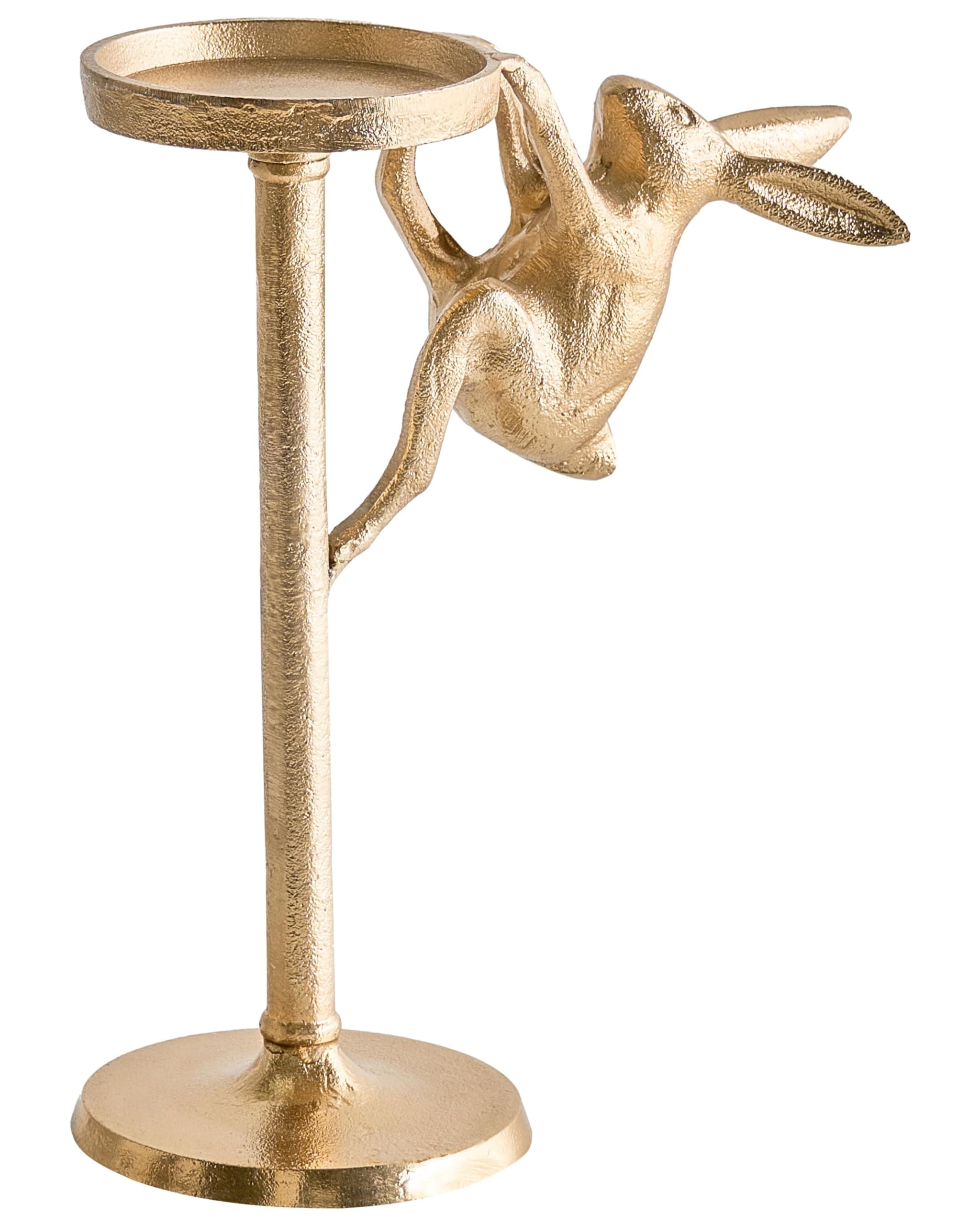 Bougeoir Rétro 24 cm Accessoire de Maison Design Lapin en Métal Aluminium Doré Kosor