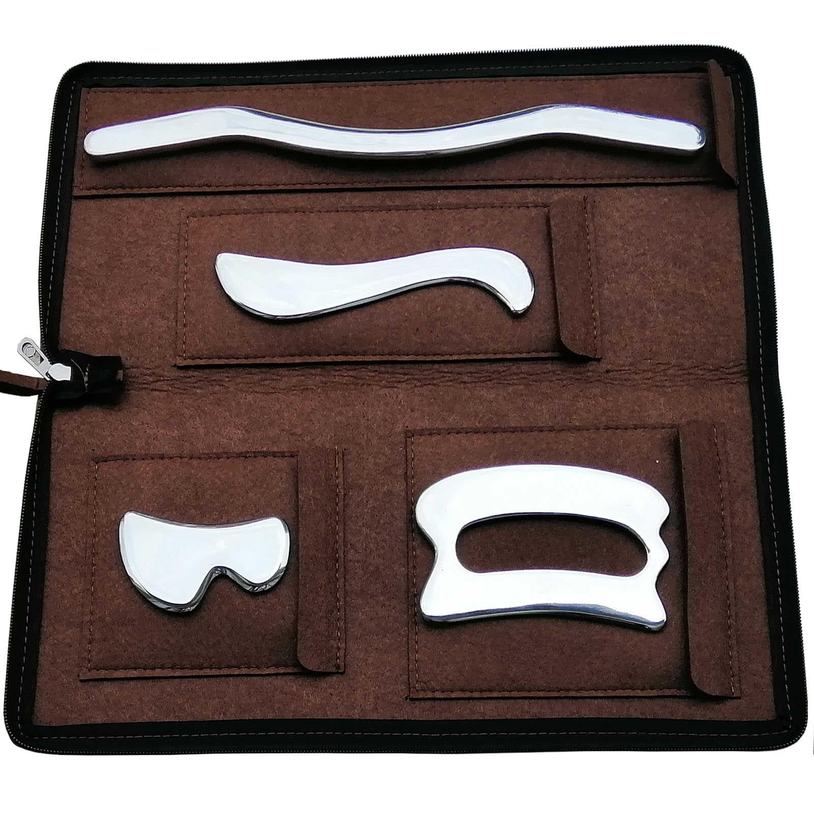 FORQOQOStainless Steel Gua Sha Muscle Scraper Massage Tool IASTM Tool Set of 4 Picese for Soft Tissue Therapy and Reduce Arms,Back, Legs, Shoulder Muscle Pain(4 Set)