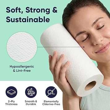 Save Trees Bamboo Paper Towels 12pk - 1800 Sheets Paper Towel Rolls Ultra Absorbent & Durable EcoTowels - FSC-Certified, Vegan Bamboo Kitchen Rolls