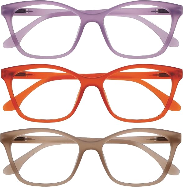 OPULIZE KAT Gafas de Lectura - Pack de 3 - Elegante Montura Ojo de Gato - Malva, Naranja, Topo - Hombres y Mujeres - Bisagras de Muelle - RRR59-5GU - +1.00 - 1