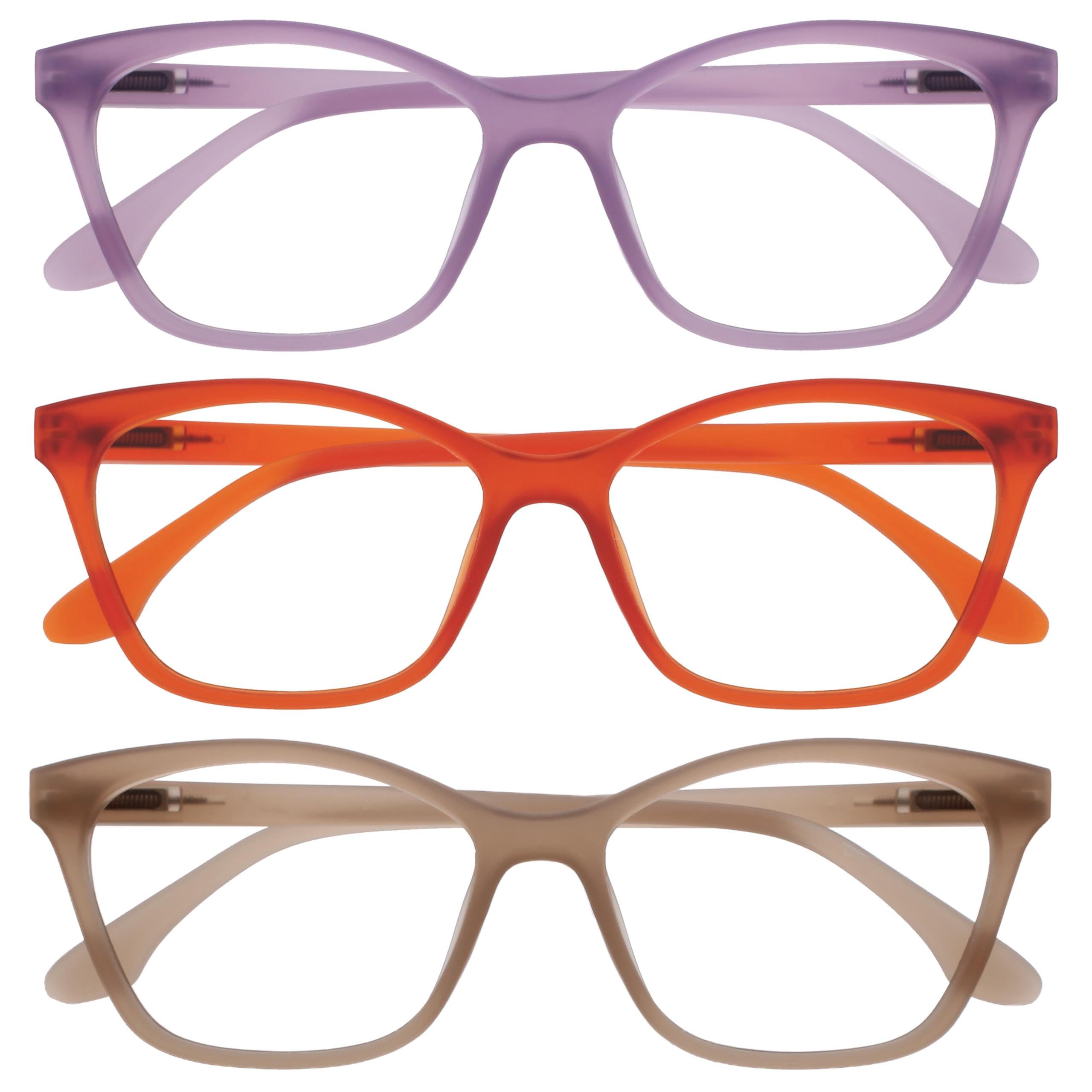 OPULIZE KAT Reading Glasses - 3-Pack - Cat-Eye Frame - Purple, Orange, Taupe - Men & Women - Spring Hinges - RRR59-5GU - +2.00