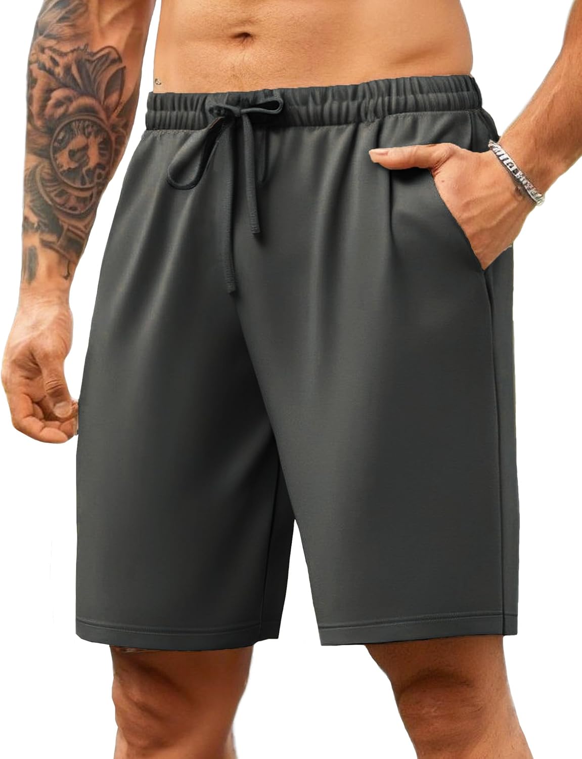Mens Casual Shorts Elastic Waist Drawstring Shorts Regular Fit Summer Vacation Shorts Grey