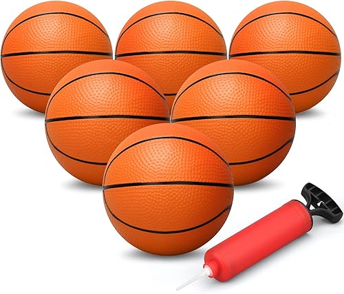 Miniatura 9 de Dilabnba Balón de baloncesto de goma de 6 pulgadas, mini pelota de juguete colorida para niños, pelotas de baloncesto para niños con bomba, deportes