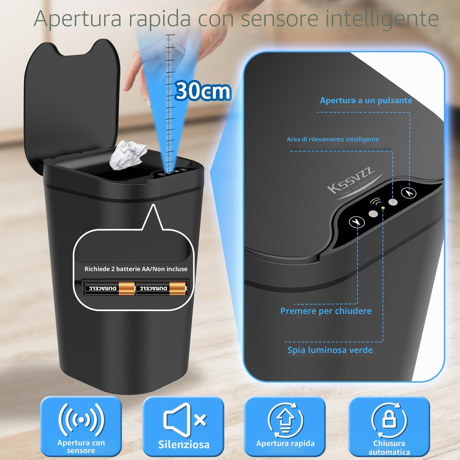 Kssvzz 2 Pezzi Pattumiera Bagno con Coperchio, 10L Pattumiera Automatica con Sensore, Bidone Della Spazzatura Elettrico Senza Contatto per Bagno, Ufficio, Camera da Letto (Nero)