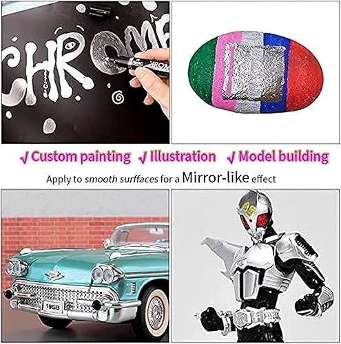 Miniatura 6 de Marcador de cromo líquido, bolígrafo de pintura reflectante para espejo de bricolaje, marcador cromado líquido para cualquier superficie, metal