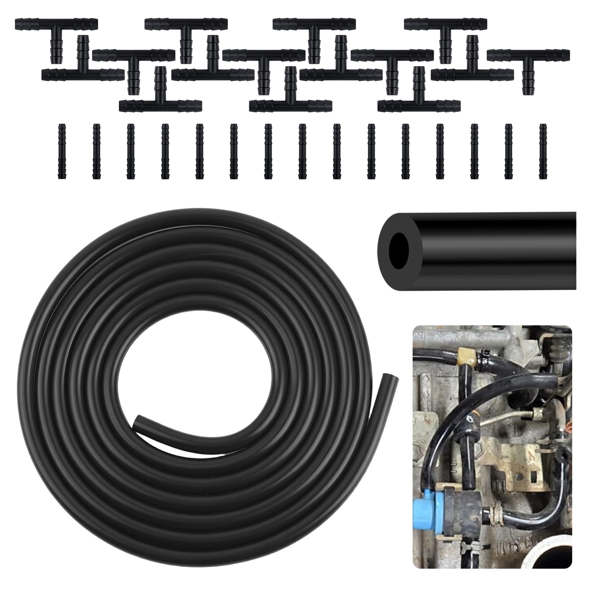 Vacuum Hose Set with ID*OD 5 * 11mm,1PC 9.84Ft VVacuum Hose Automotive+30PCS Vacuum Hoses Adapter,Max 130PSI Silicone Tubing Car Accessories Suitable for Cars,Trucks,SUVs (ID 5mm*OD 11mm)