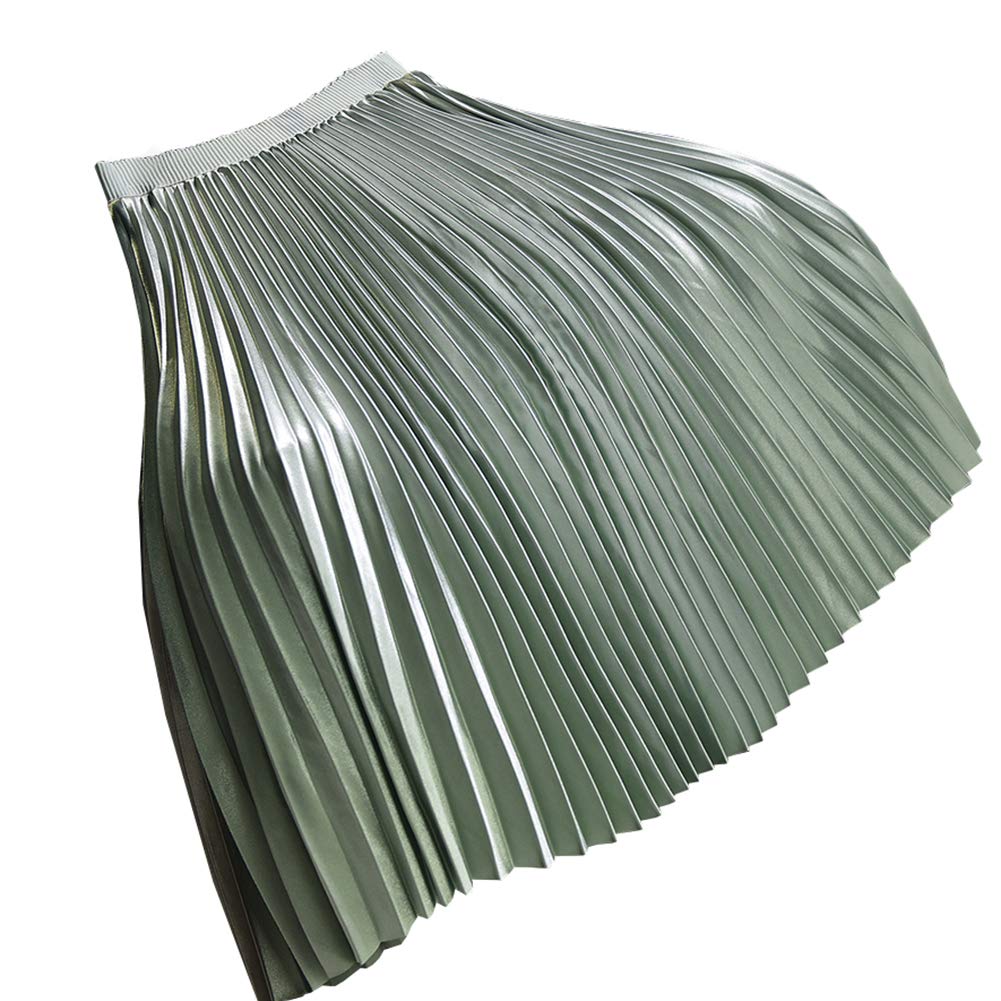 Shengwan Women's Pleated Skirt Casual Flowy Beach Party Club Evening Work Elastic High Waist Midi Skirts