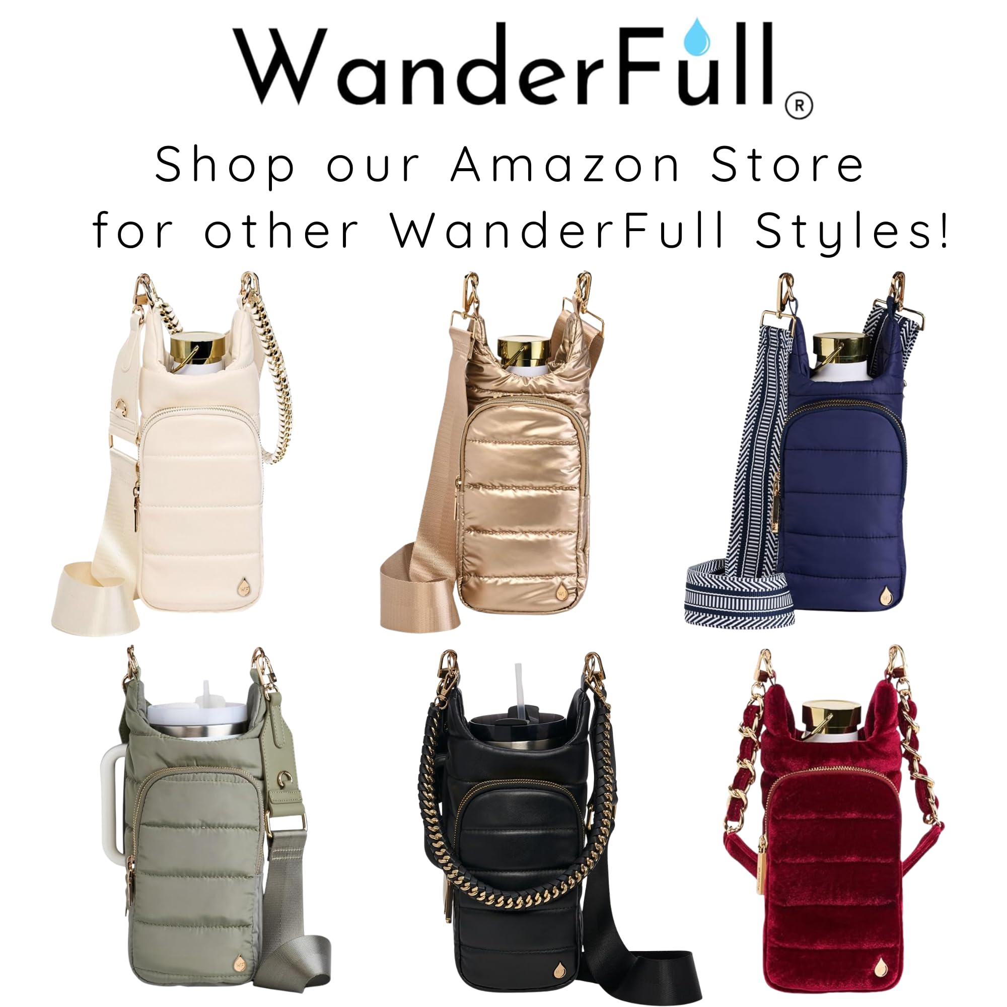 Wander Black Quilted Water Bottle Holder with Strap HydroBag Amazon.com : WanderFull HydroBag Handle®, Vegan Leather  main image 2