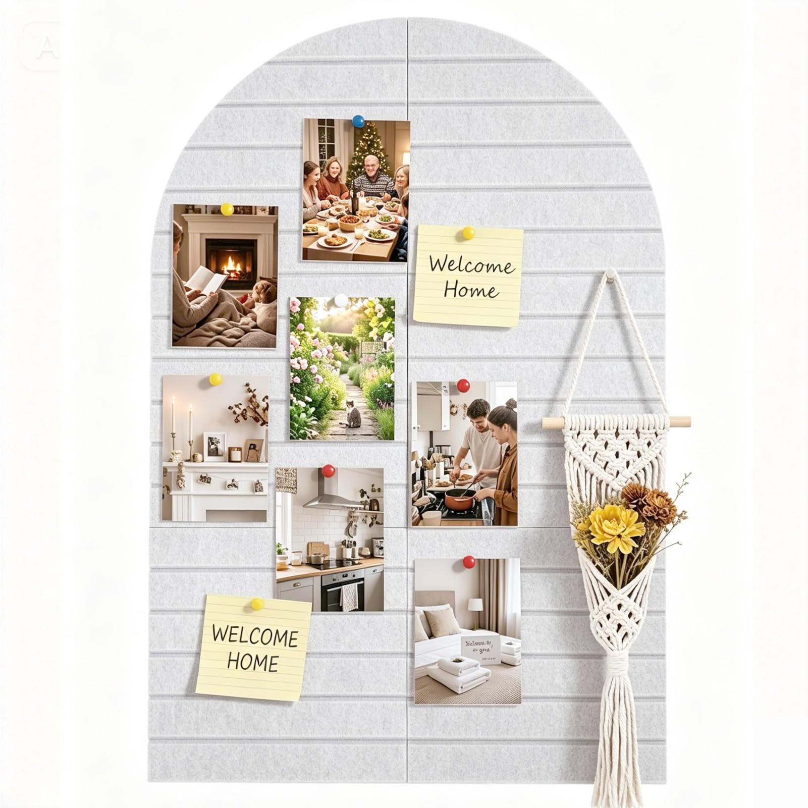 120x60CM Large Arched Felt Bulletin Board, 8 Customizable Adhesive Tiles with Pins are Perfect to Display Your Photos, Cork Board Alternative for Office & Wall Decor