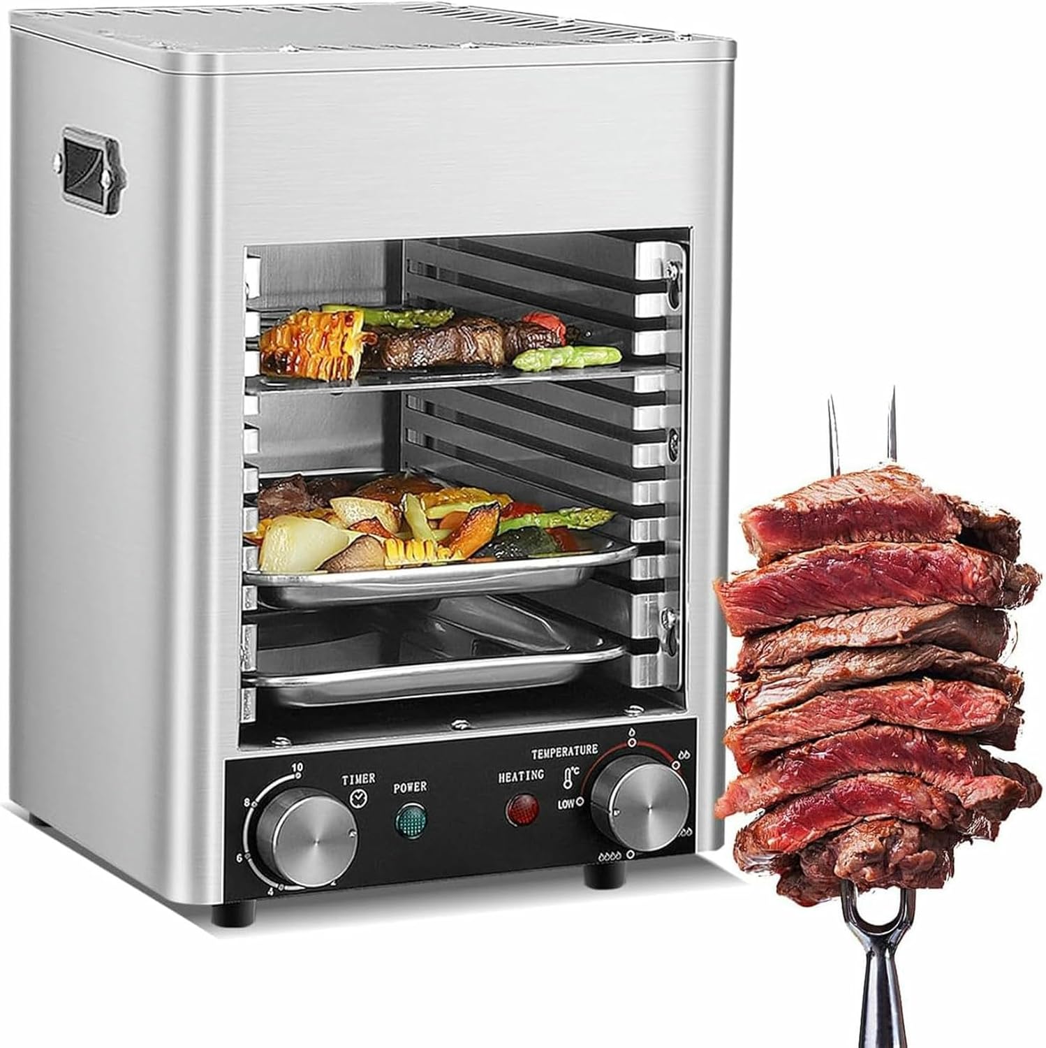 Electric Steak Grill, 1700W Heats to 800℃, with Timer, Perfect for Indoor Cooking of Steak, Beef, Pork, Chicken, and Vegetables-