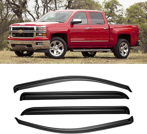 Miniatura 9 de Viseras de ventana para Chevrolet Silverado y GMC Sierra 1500 Crew Cab 2014-2018, deflector de sombra de ventilación, color humo oscuro para