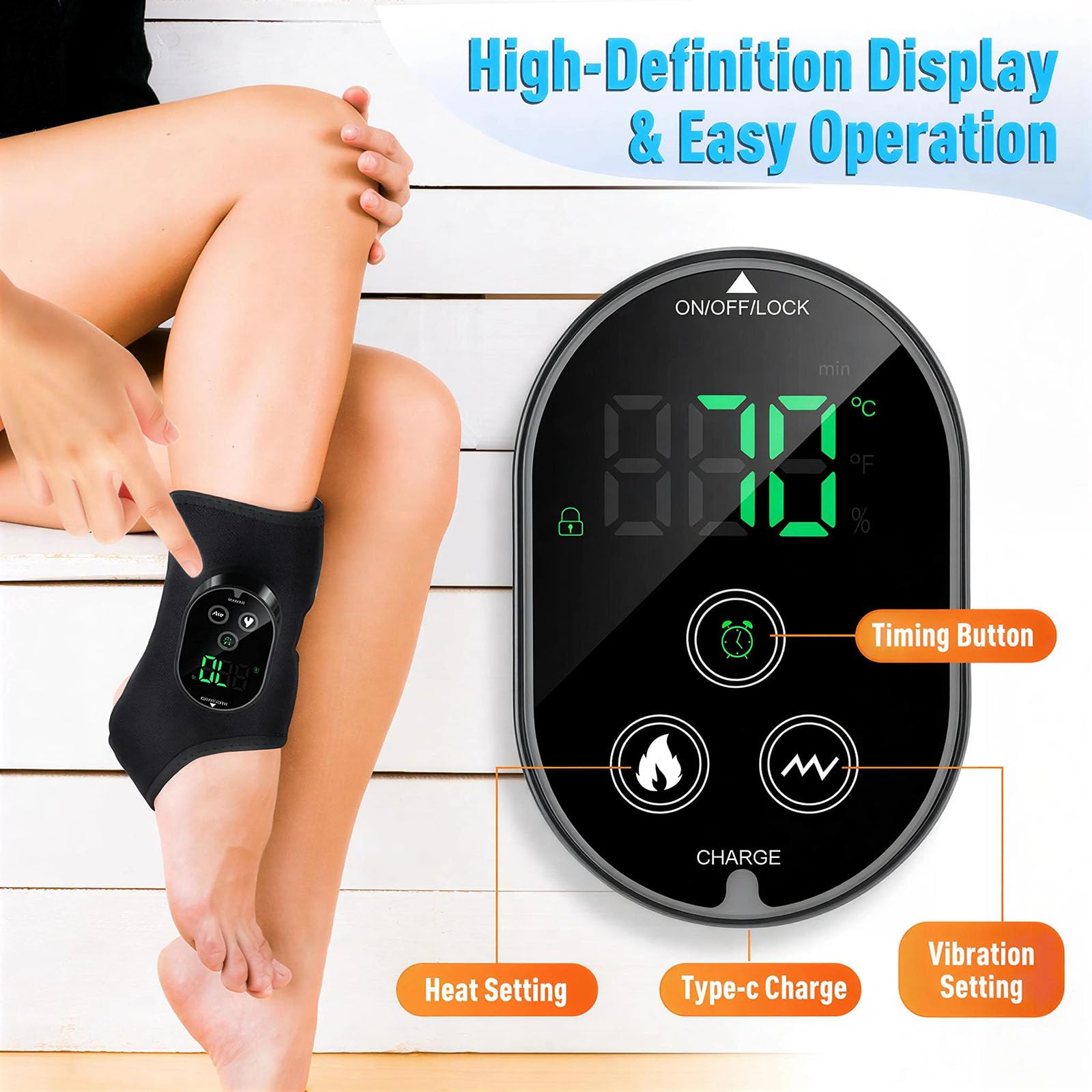 Fußmassagegerät mit Wärme, Vibration & EMS für Füße und Knöchel, kabelloses heated vibrating foot massager für Zuhause, Büro, Sofa und nach dem Sport (BK-2Pcs)