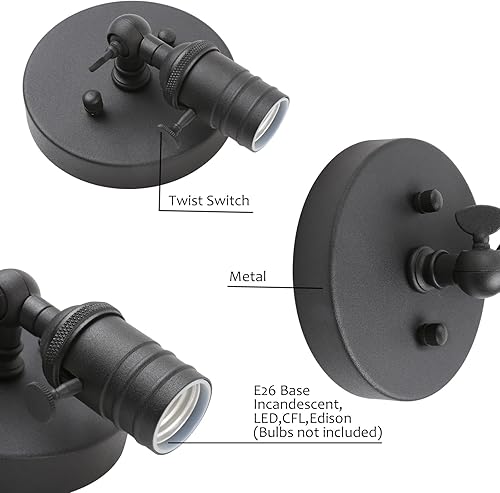 Miniatura 6 de Pathson Lámpara de pared vintage, aplique de 1 luz con diseño de moldura de candelabro, lámpara de pared industrial, tapa base de metal giratoria de