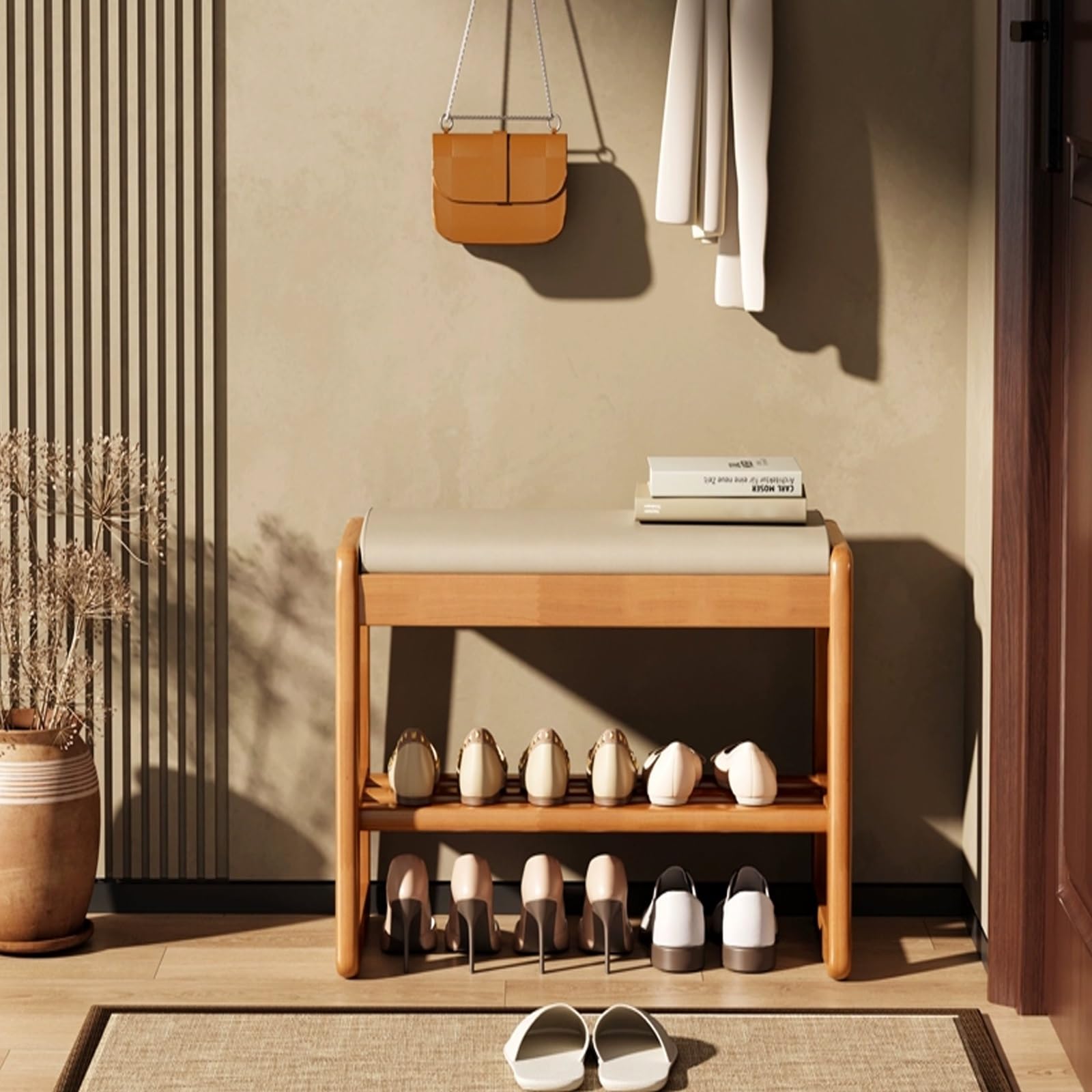 Banc porte-chaussures moderne avec assise rembourrée pour entrée et salon