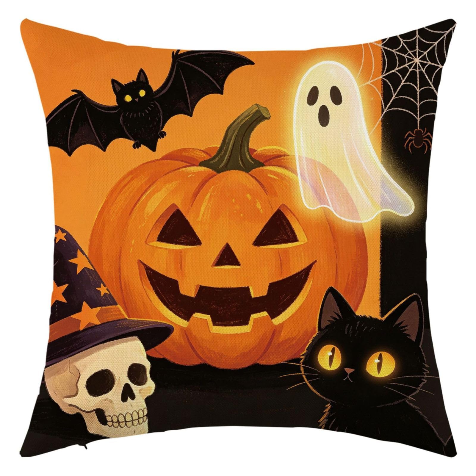 Cushion Covers 40cm x 40cm Yellow Pumpkin Pillowcase Invisible Zipper
