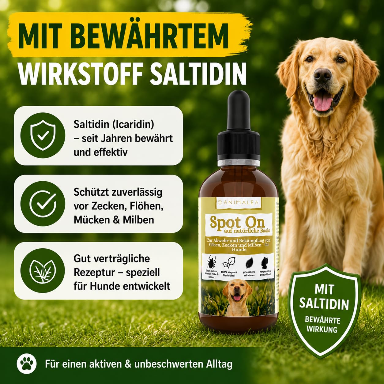 Zeckenschutz für Hunde Spot On - effektiver Schutz gegen Zecken, Flöhe & Mücken für die gesamte Saison - Zeckenmittel für Hunde 50ml - Zeckenabwehr mit Neemöl & ohne Nervengift