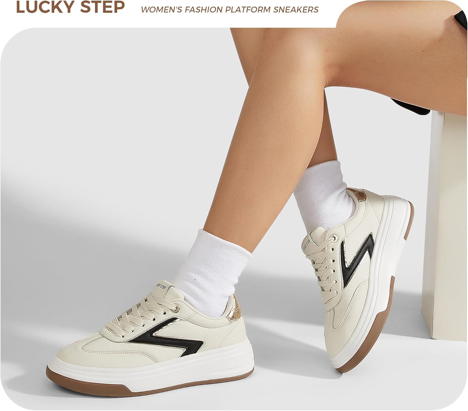 LUCKY STEP Women's Fashion Platform Sneakers Retro Chunky Casual Cow Suede Tennis Footwear Thick Sole Low Top Memory Foam Insole Walking Shoes - Image 9