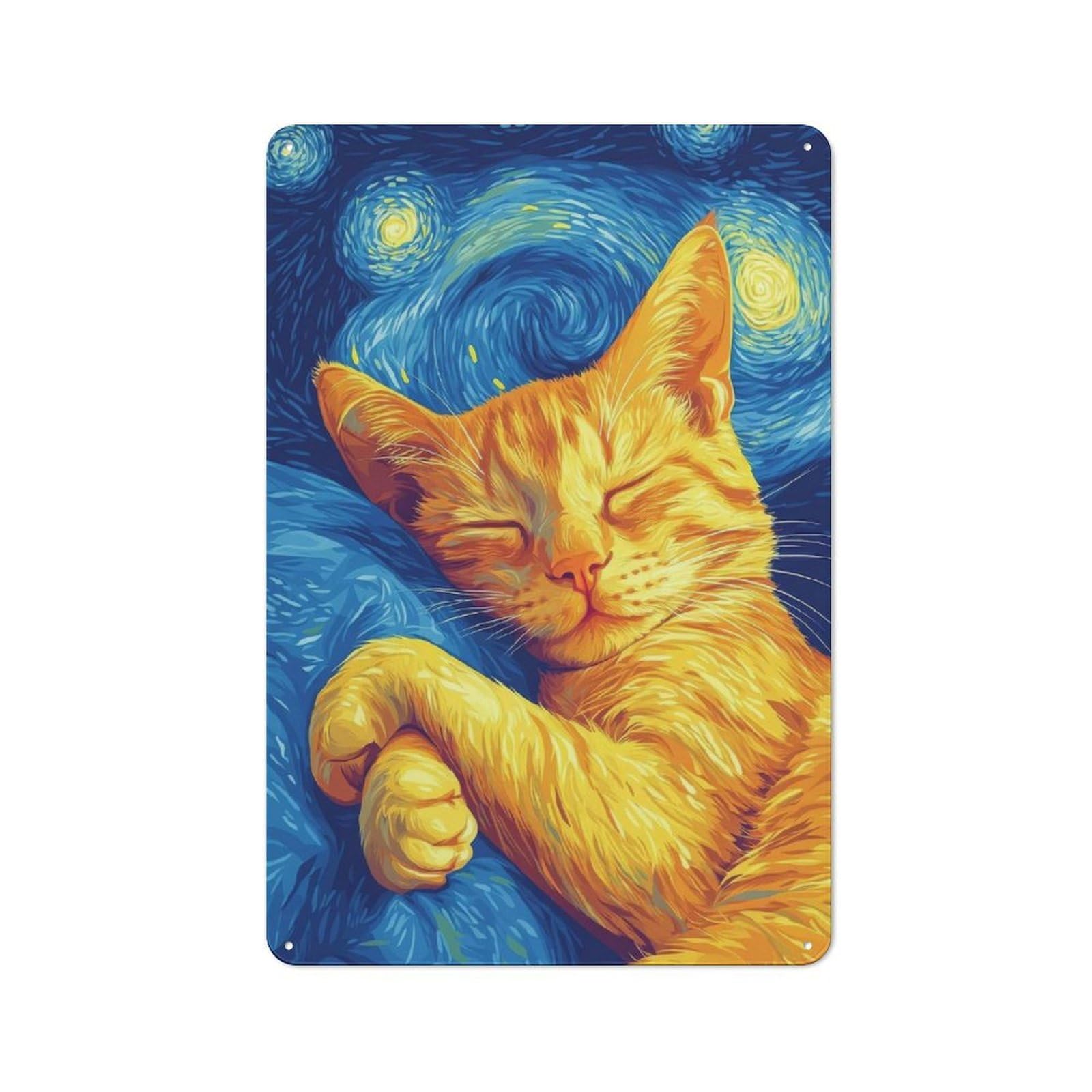 Junmoney Style-2 Cat In Starry Night Shop Front Style Metal Wall Decor 30X20cm, Bistro Metal Sign For Takeaway, Bar, Kitchen Or Counter Area