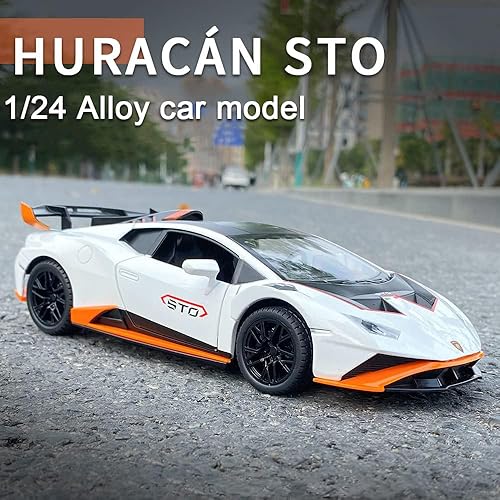 Miniatura 22 de Modelo de automóvil fundido a presión de aleación 1:24 para Lambo Huracan STO, vehículos de tracción hacia atrás, modelos de autos de juguete