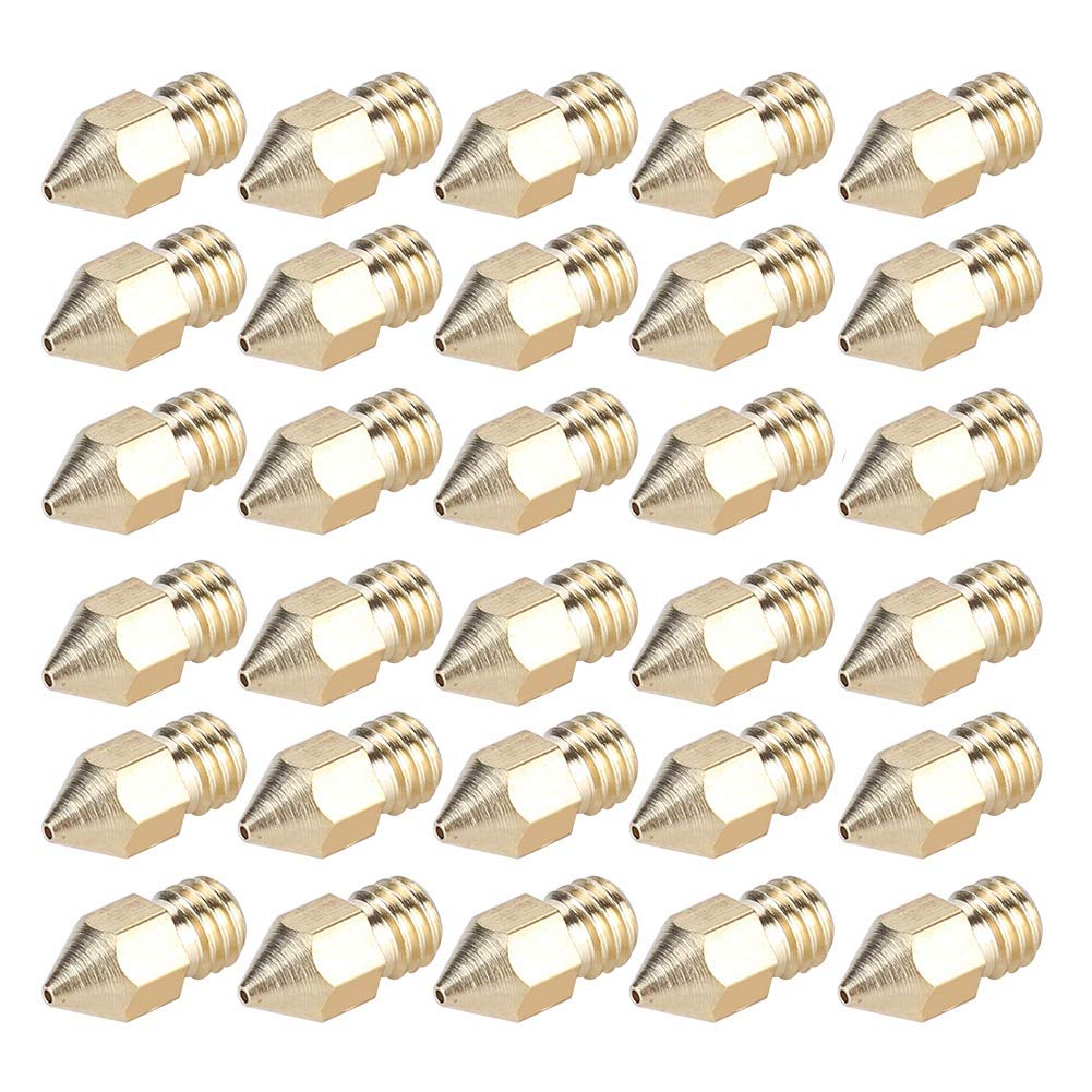 Depisuta3D Printer Nozzle, Easy To Install M6 Male Thread Multiple Sizes 30Pcs Extruder Print Head Brass for Makerbot CR-10 for MK8 Makerbot Reprap Prusa I3