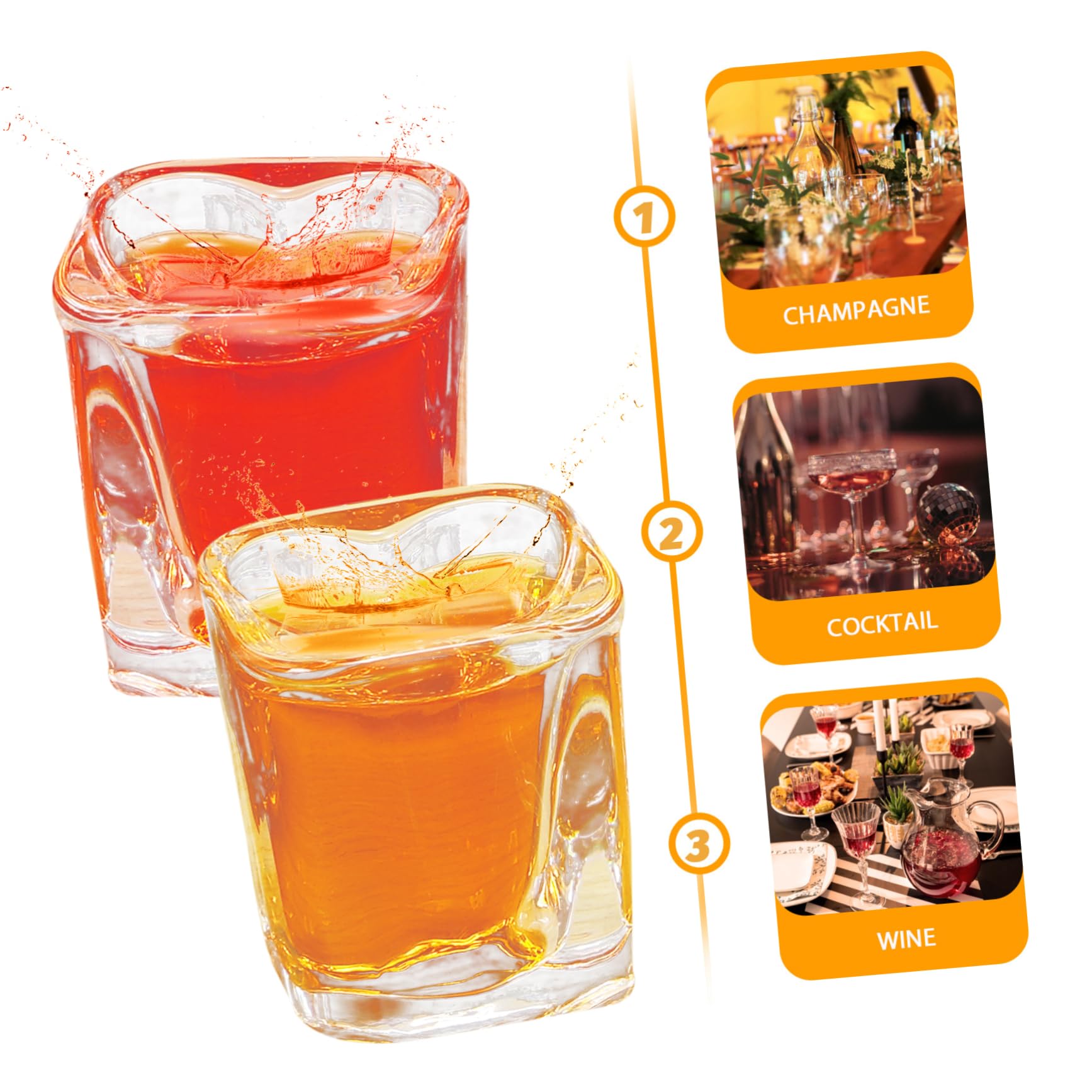 6pièces Lot de Verres à Shot Forme de Cœur Verre à Cocktail pour Fêtes