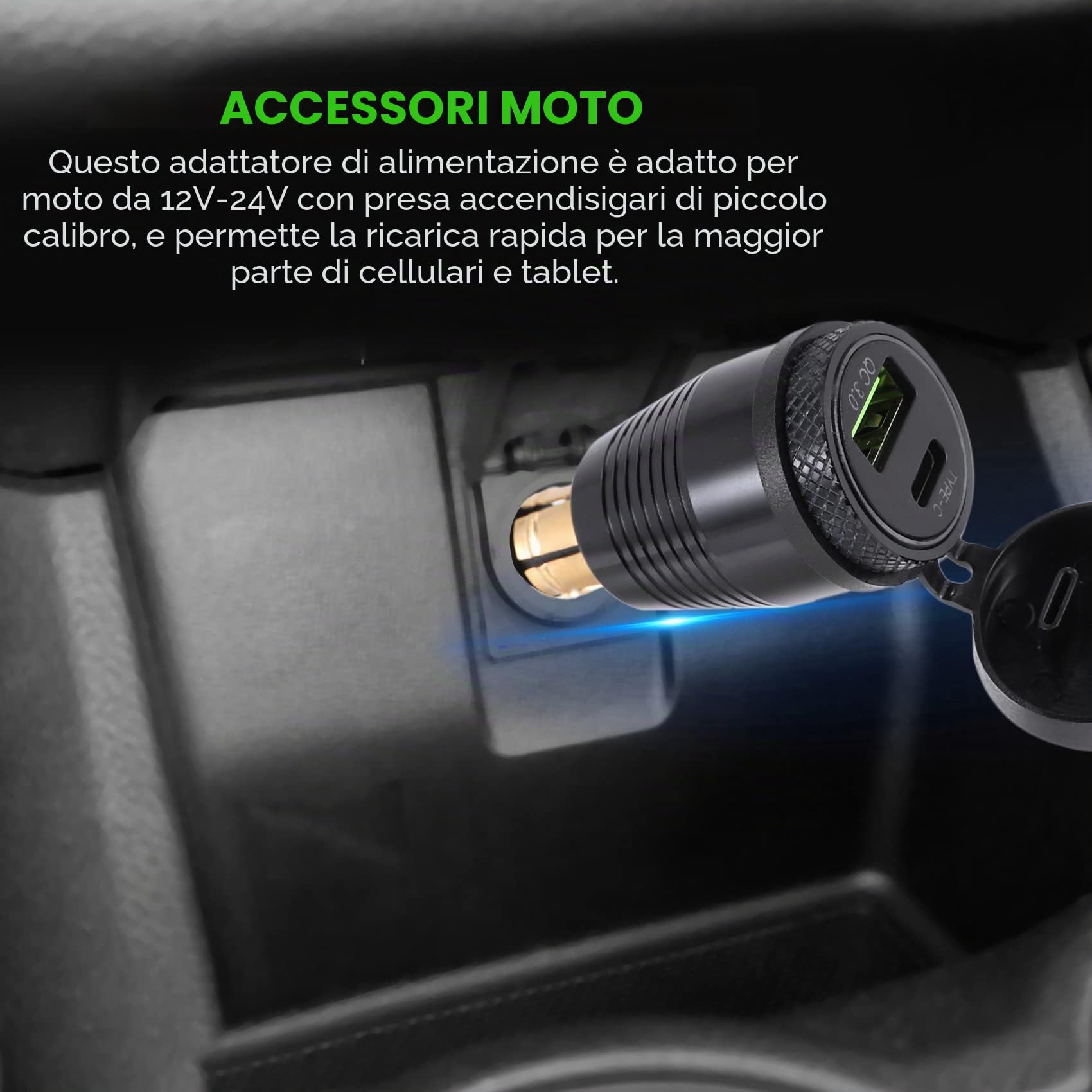 Caricabatteria impermeabile per moto DIN un caricabatterie USB QC3.0 e tipo C 30 W alimentatore adattatore femmina