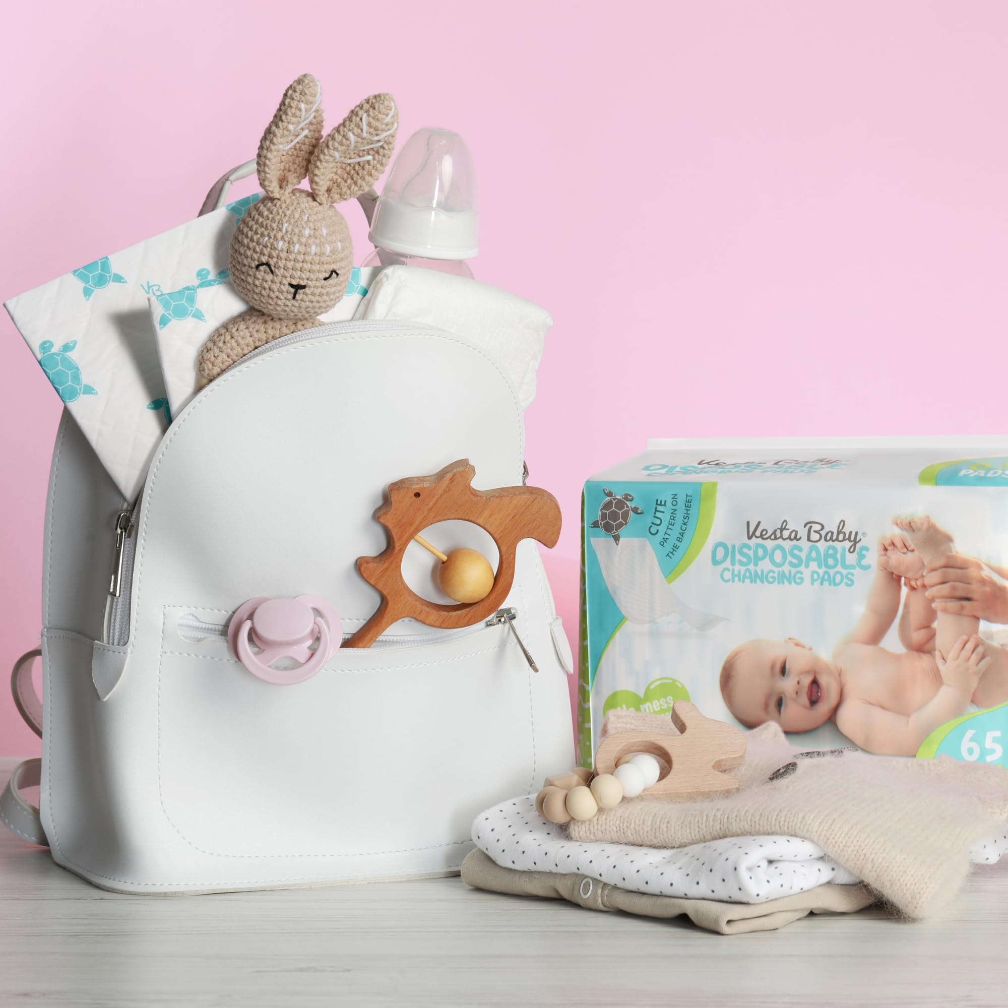 Vesta Baby Fasciatoio usa e getta - 65 tappetini assorbenti a prova di perdite - Sottopannolini bianchi per il cambio del pannolino per la protezione del letto e del tavolo - Fodere impermeabili