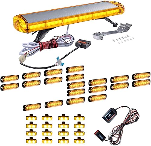 CORP - Juego de barra de luz estroboscópica de 30 pulgadas y 56 luces LED ámbar con 20 lámparas de flash ultra delgadas de 6 luces LED de montaje en