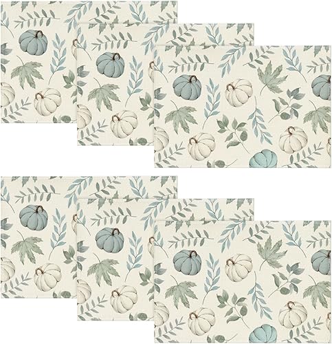 Artoid Mode Juego de 6 manteles individuales de otoño con hojas de arce azul, 12 x 18 pulgadas, manteles individuales de otoño para decoración de