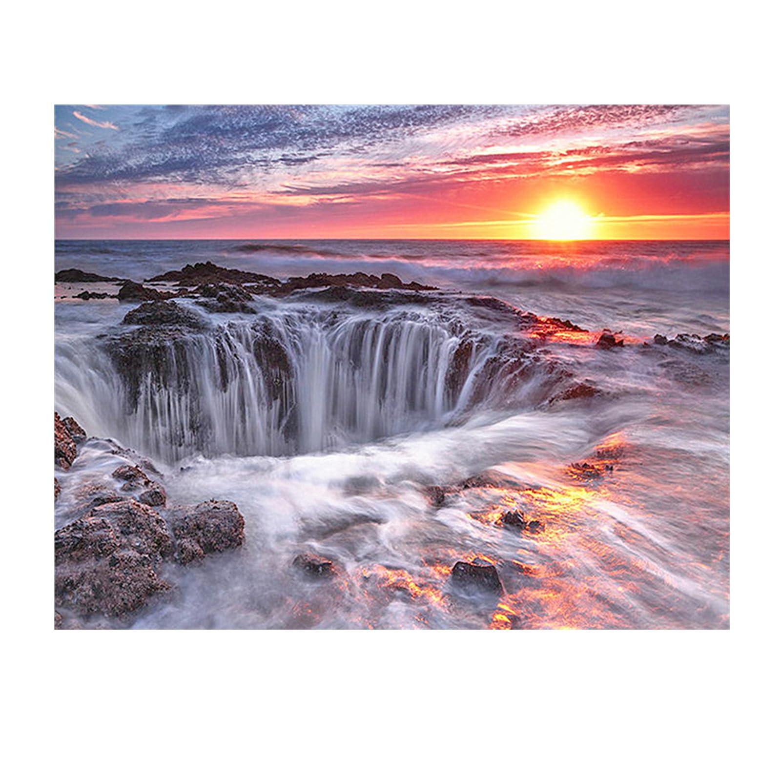 SHEGZHUC Cuadros de Diamantes de Cascada 50x40 cm Pintura Diamantes Grande Paisaje Cascada Puzzle Diamantes Cascada Pintura Diamante Puesta de Sol Pintura de Diamante 5D Paisajes Mar Kit Completo