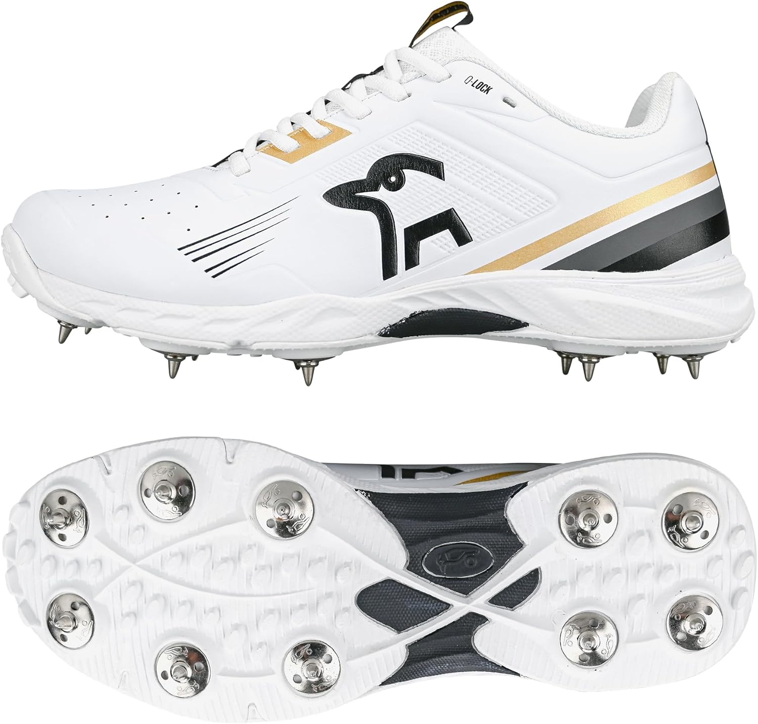 Kookaburra KC 3.0 Men's Cricket Spikes Shoes - Lightweight Durable White Gold EU 42 for Club Players