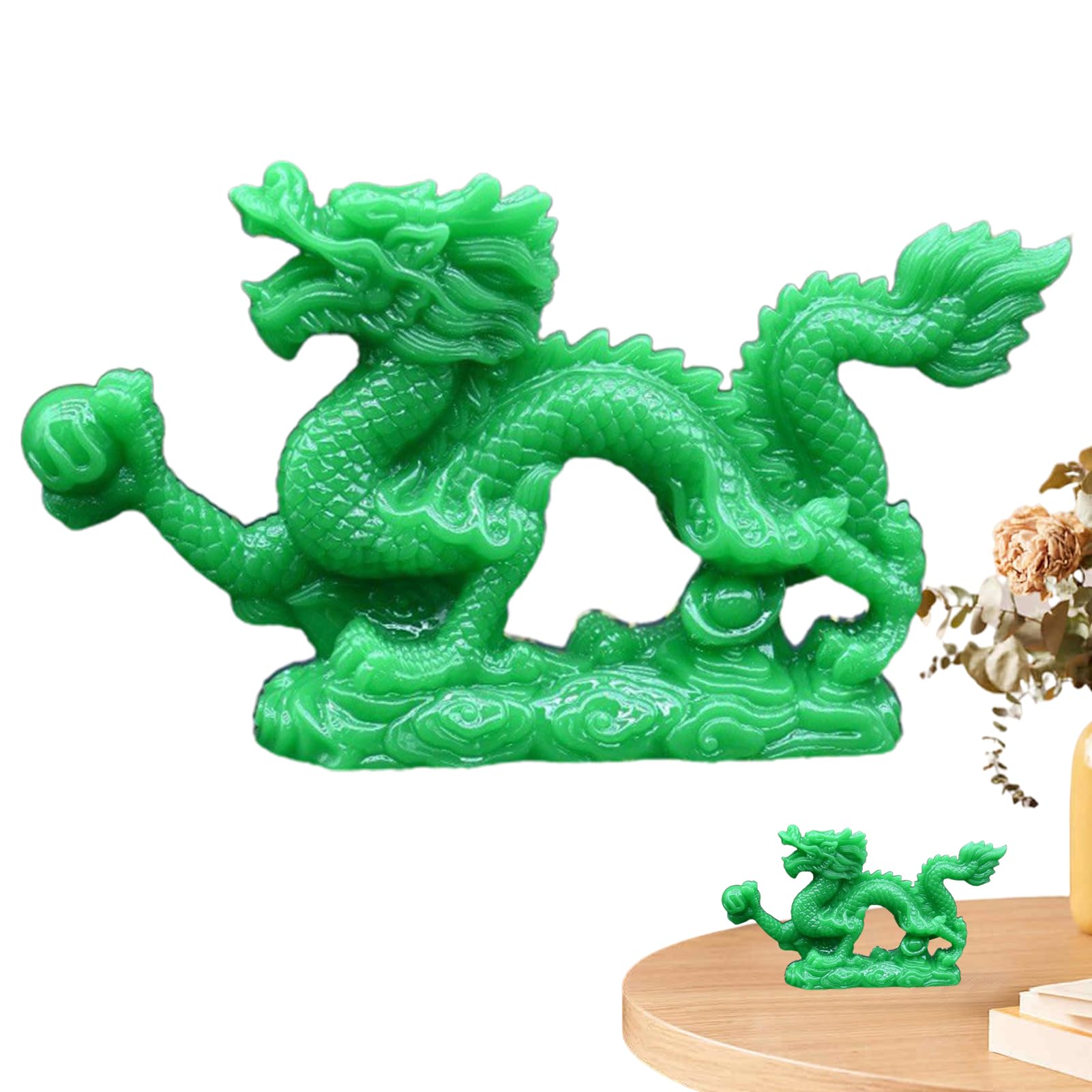 FLAVAS Resin Dragon Figurines | Exquisite Jade Resin Animal Figurine,Beautiful Green Dragon Sculptures, Feng Shui Prosperity Statue, Chinese Feng Shui Dragon Collectibles, Dragon Living