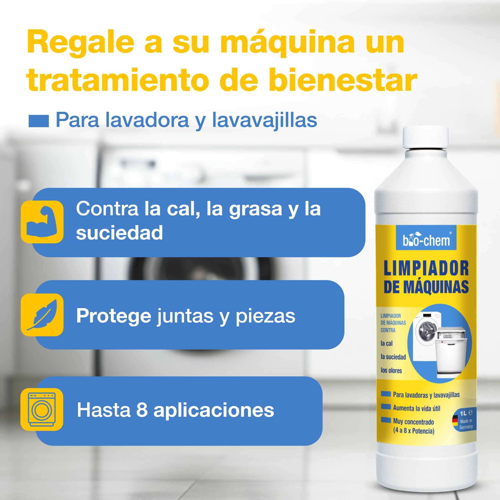 bio-chem Detergente para lavadoras y lavavajillas 6L | Tratamiento completo para lavadoras y lavavajillas: higiene óptima, sin colorantes, compatible con todos los materiales