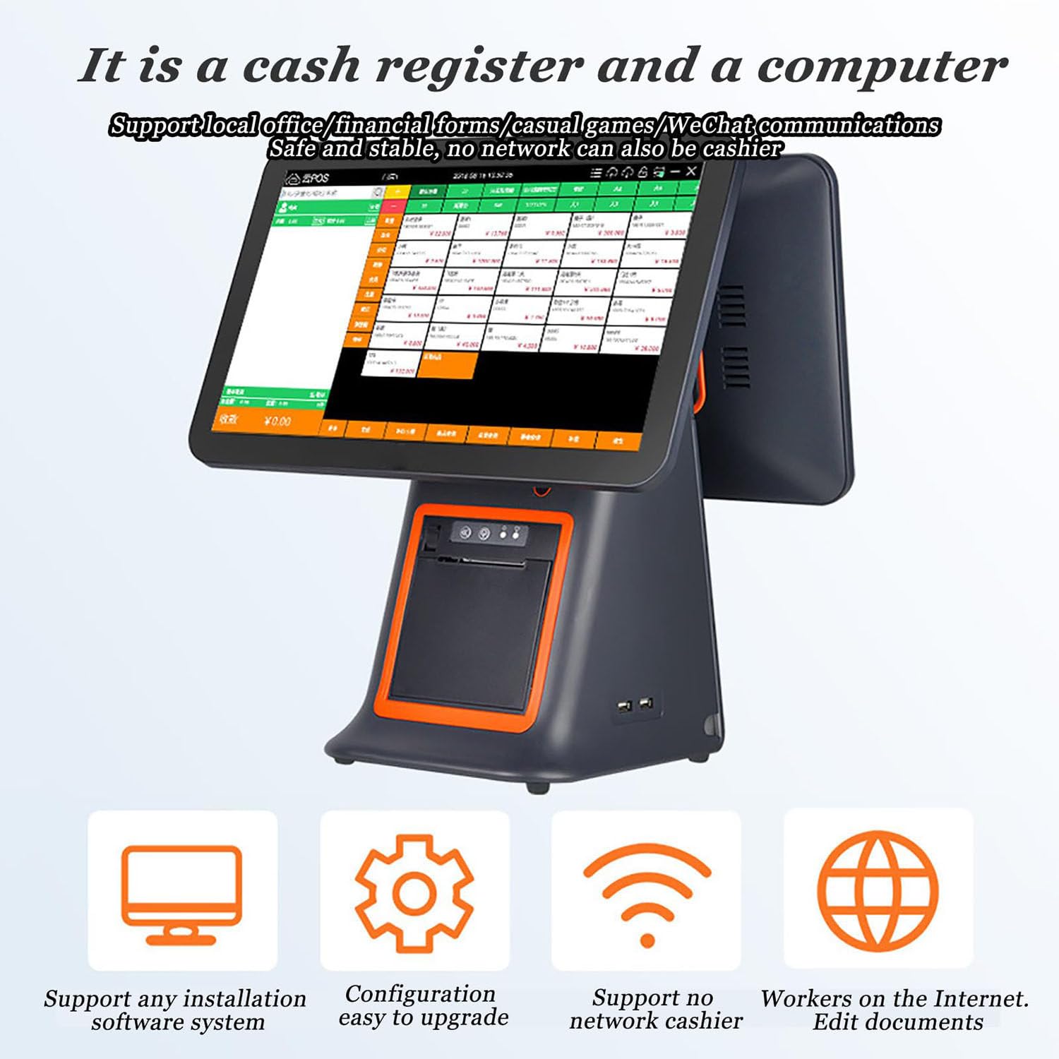 POS con registratore di cassa touch screen intelligente All in ONE, per ristoranti e negozi al dettaglio, stampante termica integrata da 2 1/4'' (58 mm),C