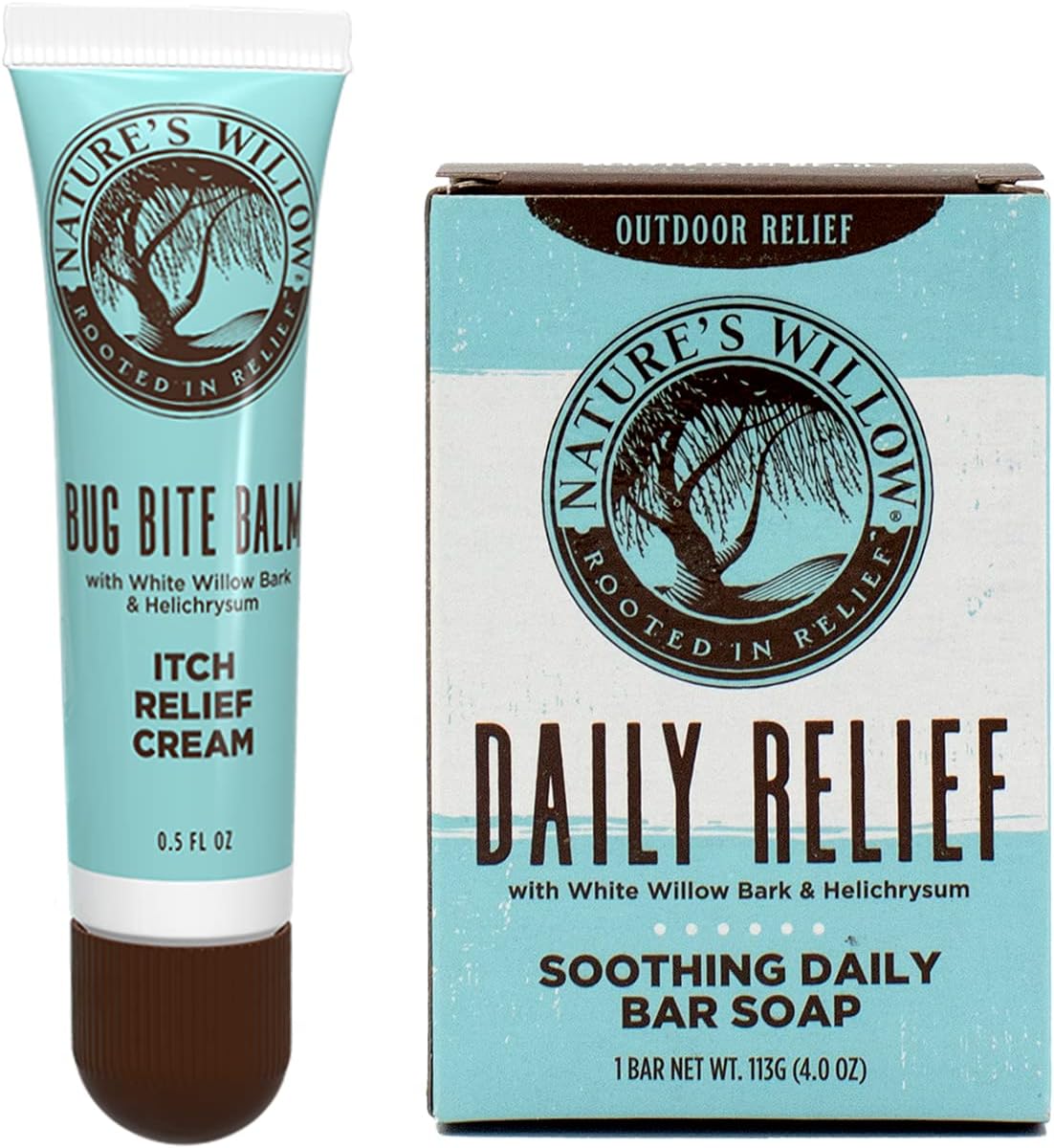 Nature's Willow Bug Bite Balm Natural Itch Relief Cream and Daily Relief Bar Soap Bundle for Alleviating Insect Bite Irritation | Willow Bark Cream and Soap with Essential Oils and Cooling Menthol