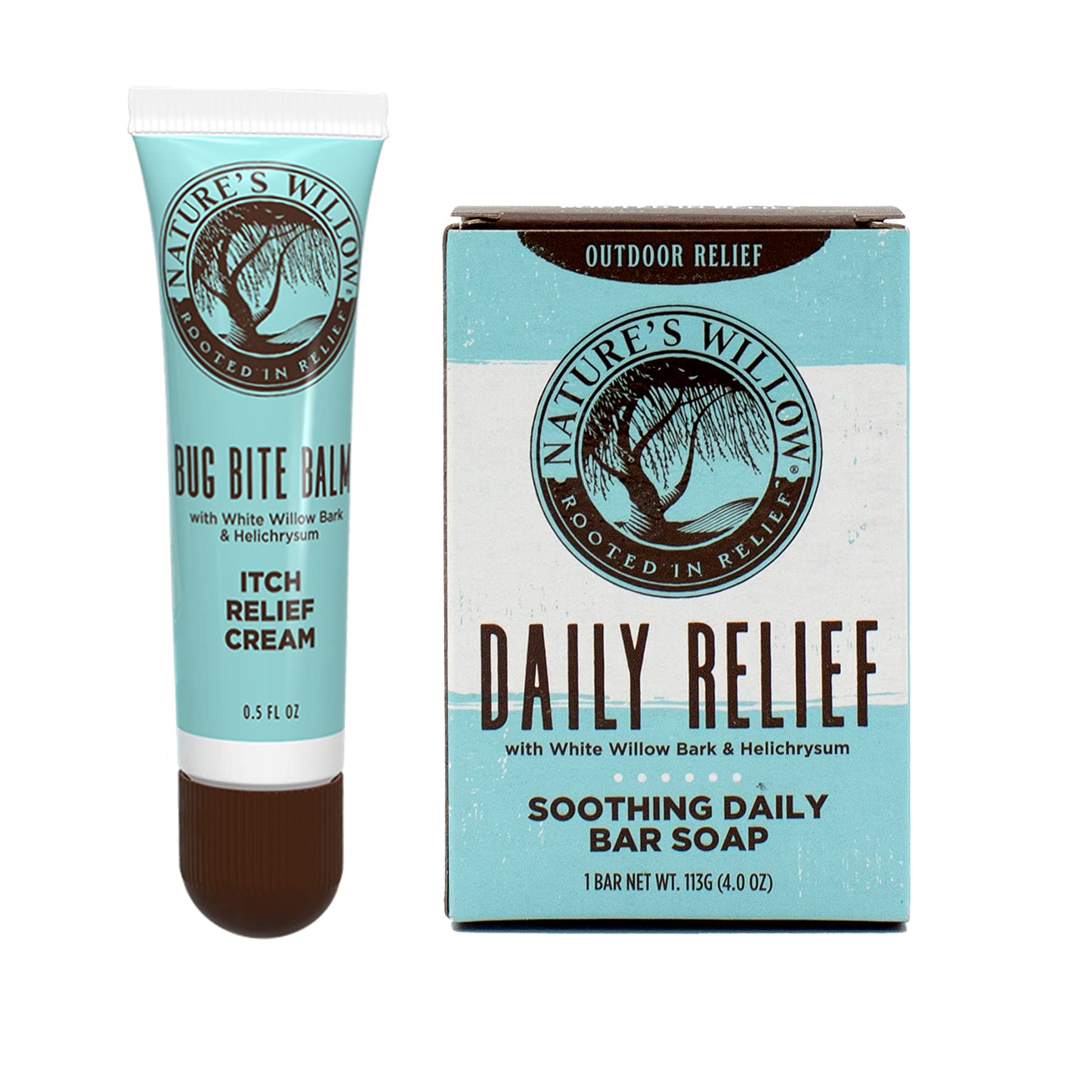 Nature's Willow Bug Bite Balm Natural Itch Relief Cream and Daily Relief Bar Soap Bundle for Alleviating Insect Bite Irritation | Willow Bark Cream and Soap with Essential Oils and Cooling Menthol