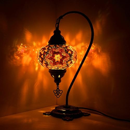 Miniatura 3 de Turkish Lamp Mosaic Table Lamps Turkish Moroccan Lamp with Bronze Base Handmade Swan Neck Tiffany Night Lamp Mosaic Glass Bedside Night Lamp with