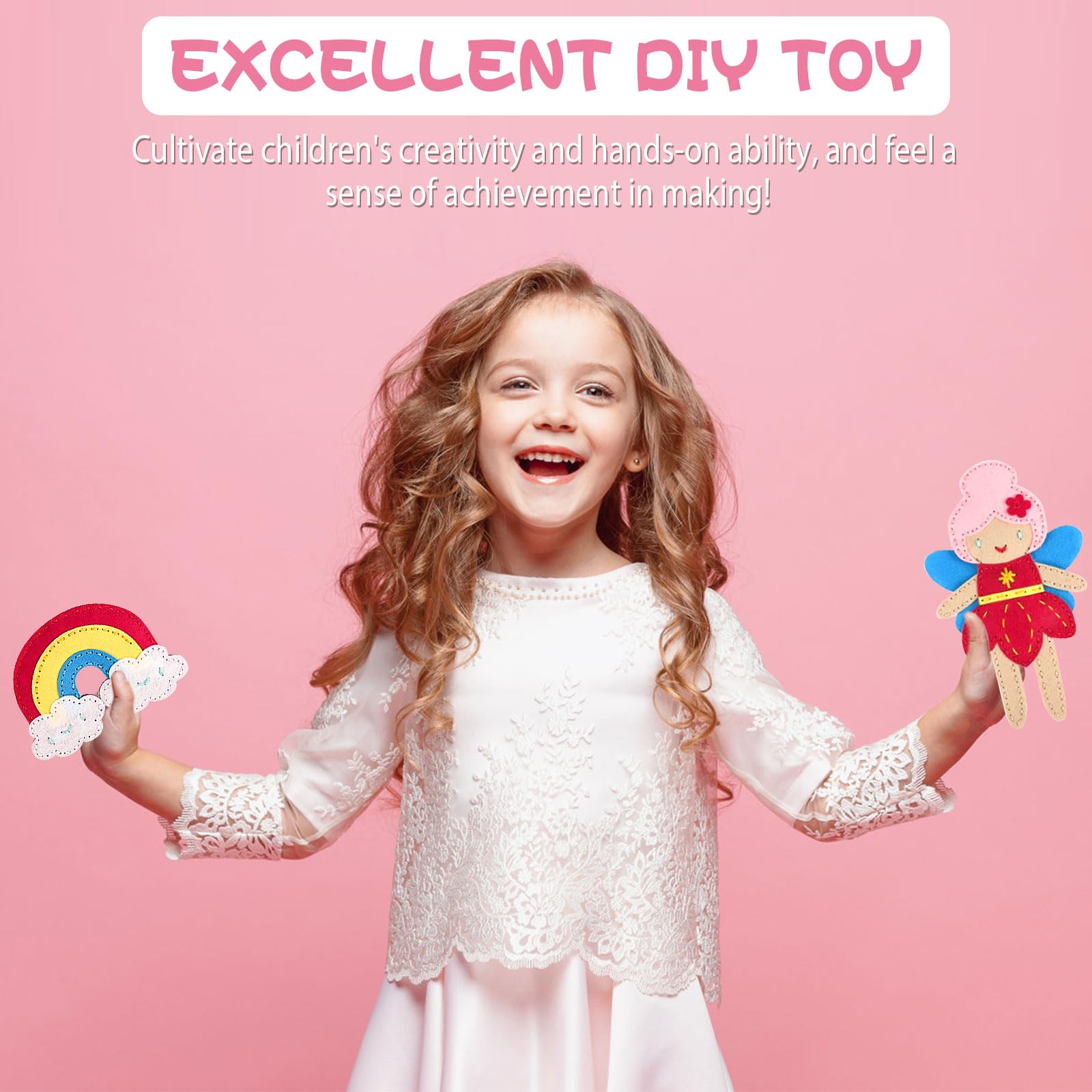 ZRUEWOT Kit De Couture Pour Enfants à Partir De 6 Ans - Kit De Bricolage Pour Enfants - Feutre - Bricolage - Doudou - Nuage De Licorne, Arc-en-ciel Et étoile - Kit