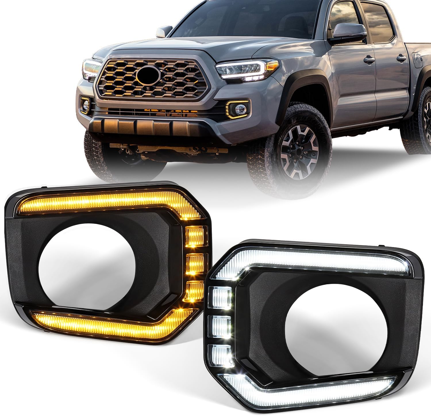 LED Fog Daytime Running Lights - for Toyota Tacoma Limited SR SR5 Trail 2016-2023 Front Bumper Fog Light DRL Turn Signal Lamp Assembly Dynamic Sequential Turn Signal IP67 Waterproof