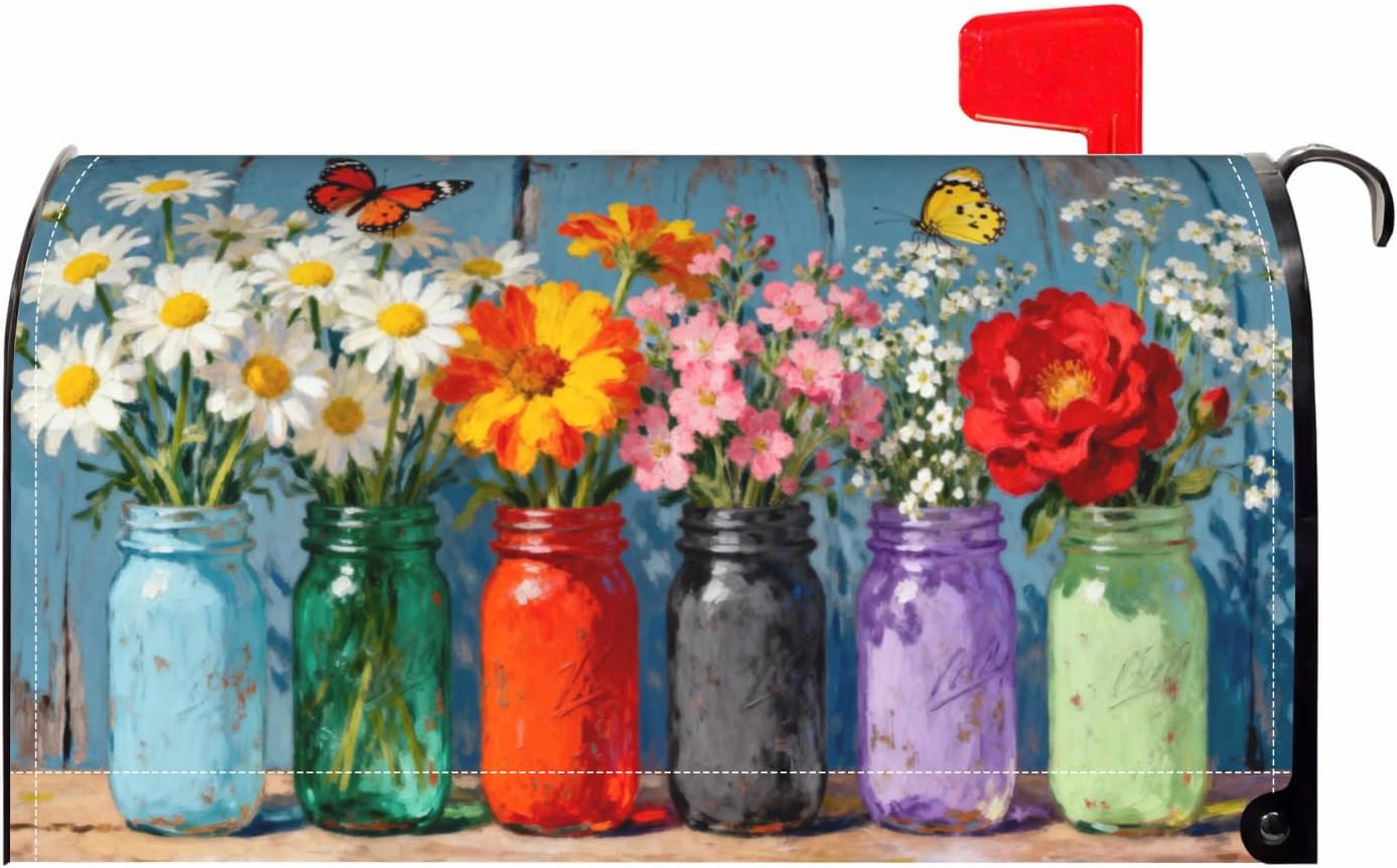 Floral Mailbox Covers Magnetic Standard Size, Spring Summer Flower Farmhouse Outdoor Decorative Letter Box Cases for Garden Outside Decor, 21x18 Inch