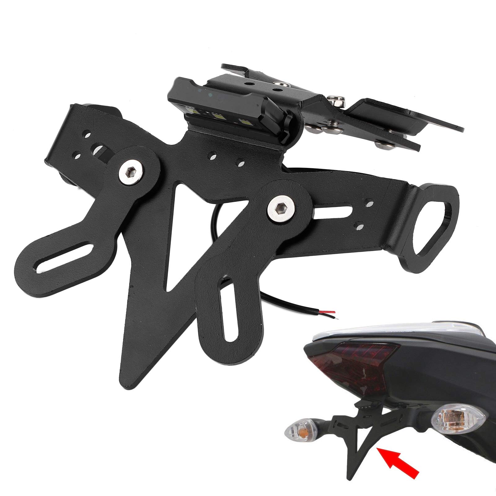 Soporte de Placa de Matrícula Moto Universal para Porta matriculas matrícula Trasero Guardabarros Trasero Ordenado Eliminar con Ajuste de luz LED para MT‑07 FZ‑07 2013‑2020