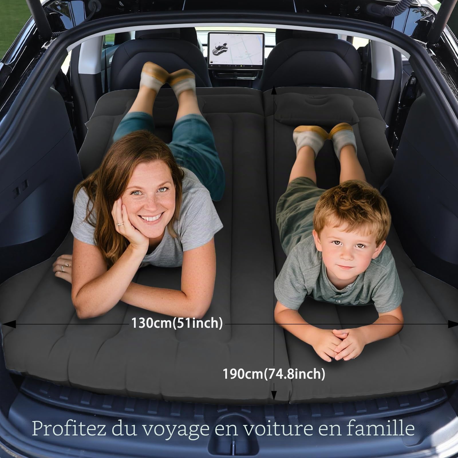 Matelas Gonflable de Voiture, Matelas Voiture pour Tesla Model Y SUV, avec Oreiller et Pompe, Camping Lit Gonflable pour Picnic Voyage Camping Noir
