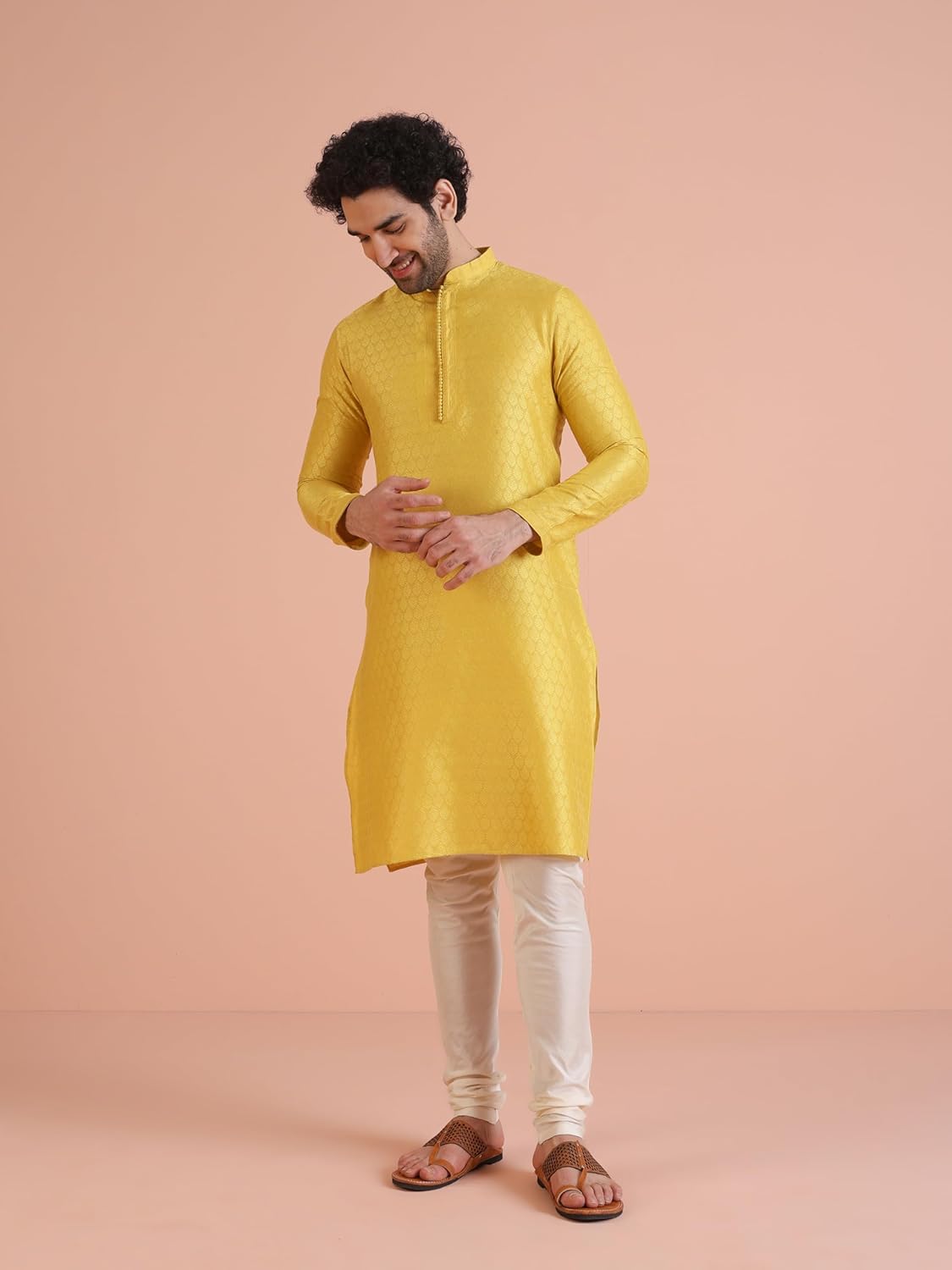 KISAH Men's Kurta – Woven Jacquard Cotton Blend Tunic with Mandarin Collar, Best Fit – Indian Wedding Outfit for Men - Image 8