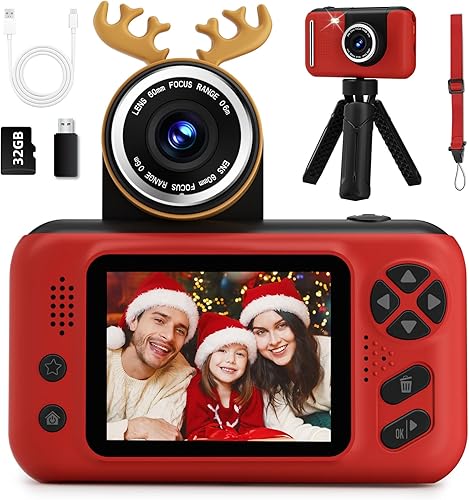 Cámara digital para niños de Makolle para niñas de 3, 4, 5, 6, 7, 8, 9 años, cámara de video selfie HD 1080P con tarjeta SD de 32G, juguetes de
