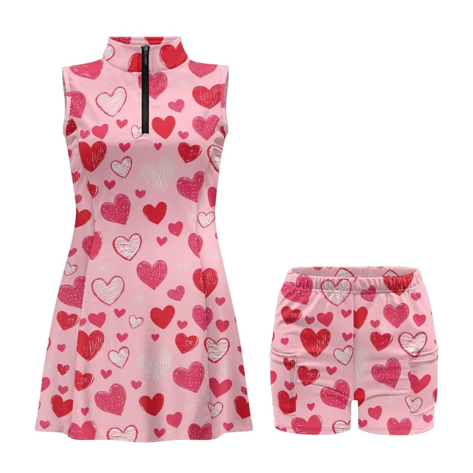 Vestido de tenis para mujer con pantalones cortos integrados, secado rápido, cuello con cremallera, vestidos de golf y tenis atléticos