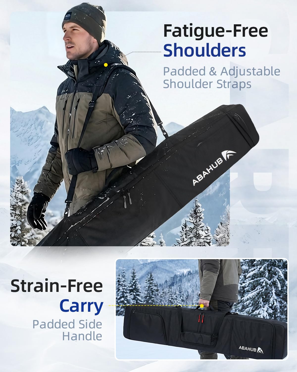 Abahub Funda de Esquís y Bolsa de Snowboard Acolchada e Impermeable - Funda Tabla Snowboard hasta 153 cm, con Correa Ajustable - para Hombre y Mujer, Ideal para Viaje