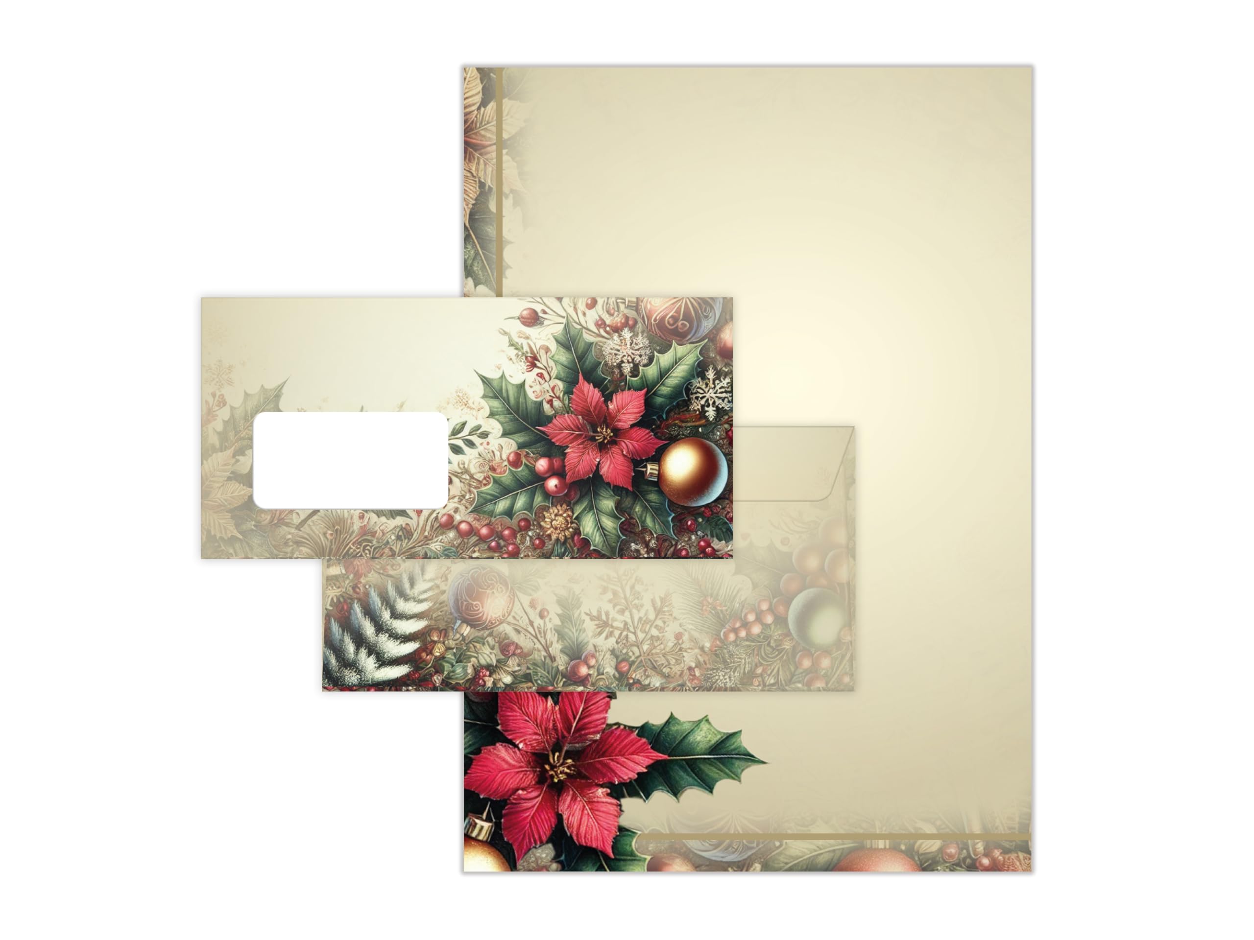 Briefpapier Weihnachten Weihnachtsbriefpapier mit Umschlag Umschlägen mit Fenster Weihnachtspapier A4 für Kunden (250 Blätter + 250 Umschläge)