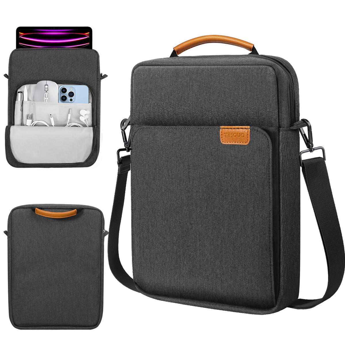 TiMOVO 13 Inch Tablet Sleeve with Shoulder Strap, Black &amp; Gray